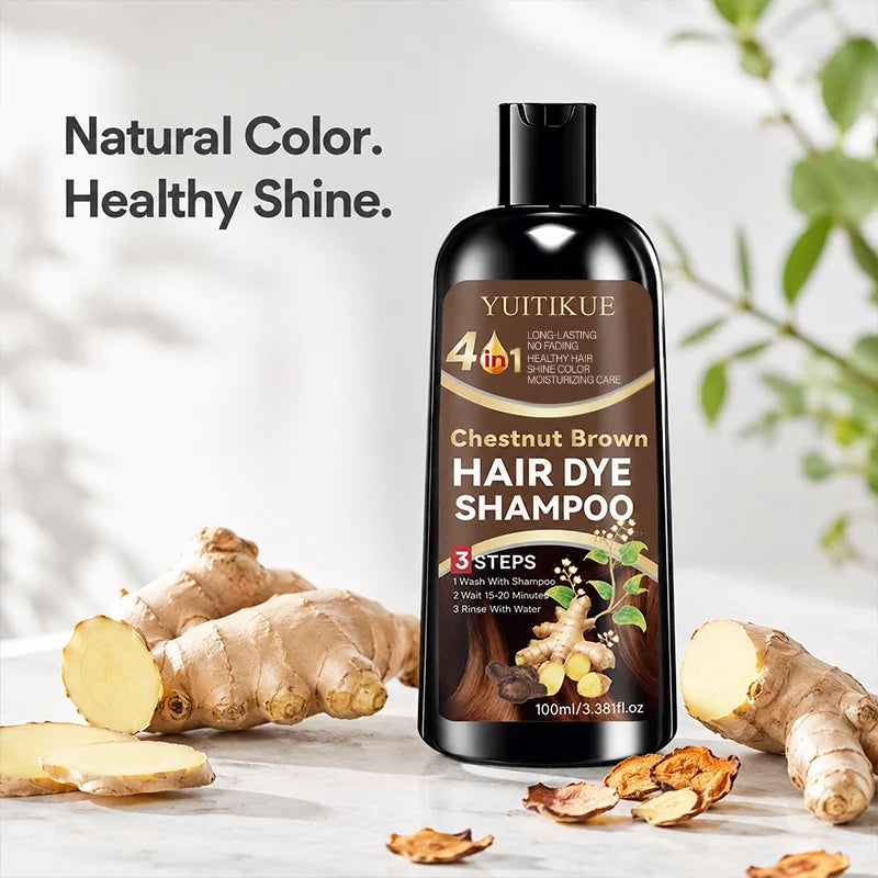 100ml 4 in 1 Ginger Hair Dye Shampoo Chestnut Brown Long Lasting Natural Hair Color Shampoo Moisturizing Coloring Hair Care