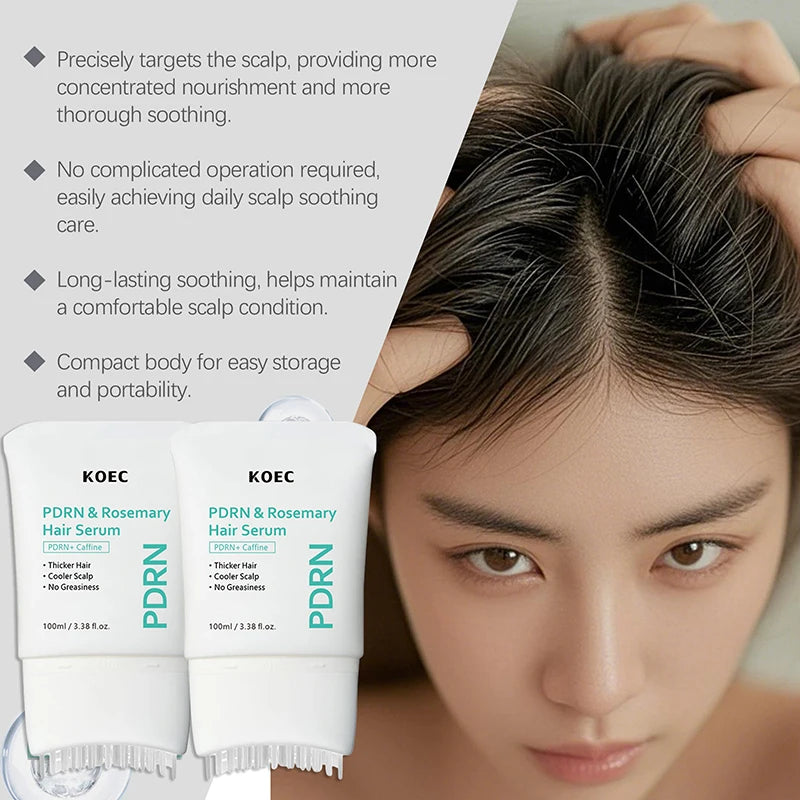 PDRN Rosemary Caffeine Massage Brush Hair Serum,Hair Nourishing Strengthening Essence,Improve Scalp Environment,Scalp Massager