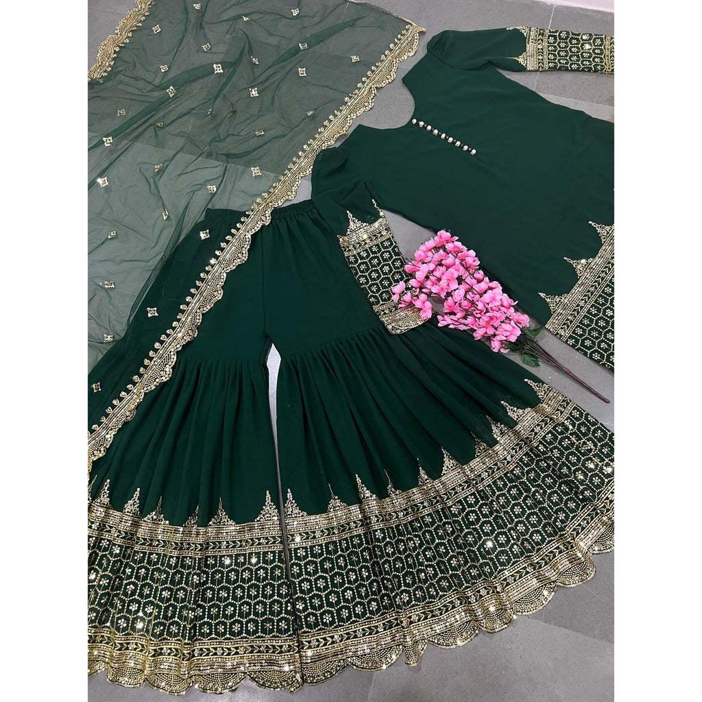 Women's Fancy Party Wear Top Bottom with Embroidered Dupatta Sequence Work Set