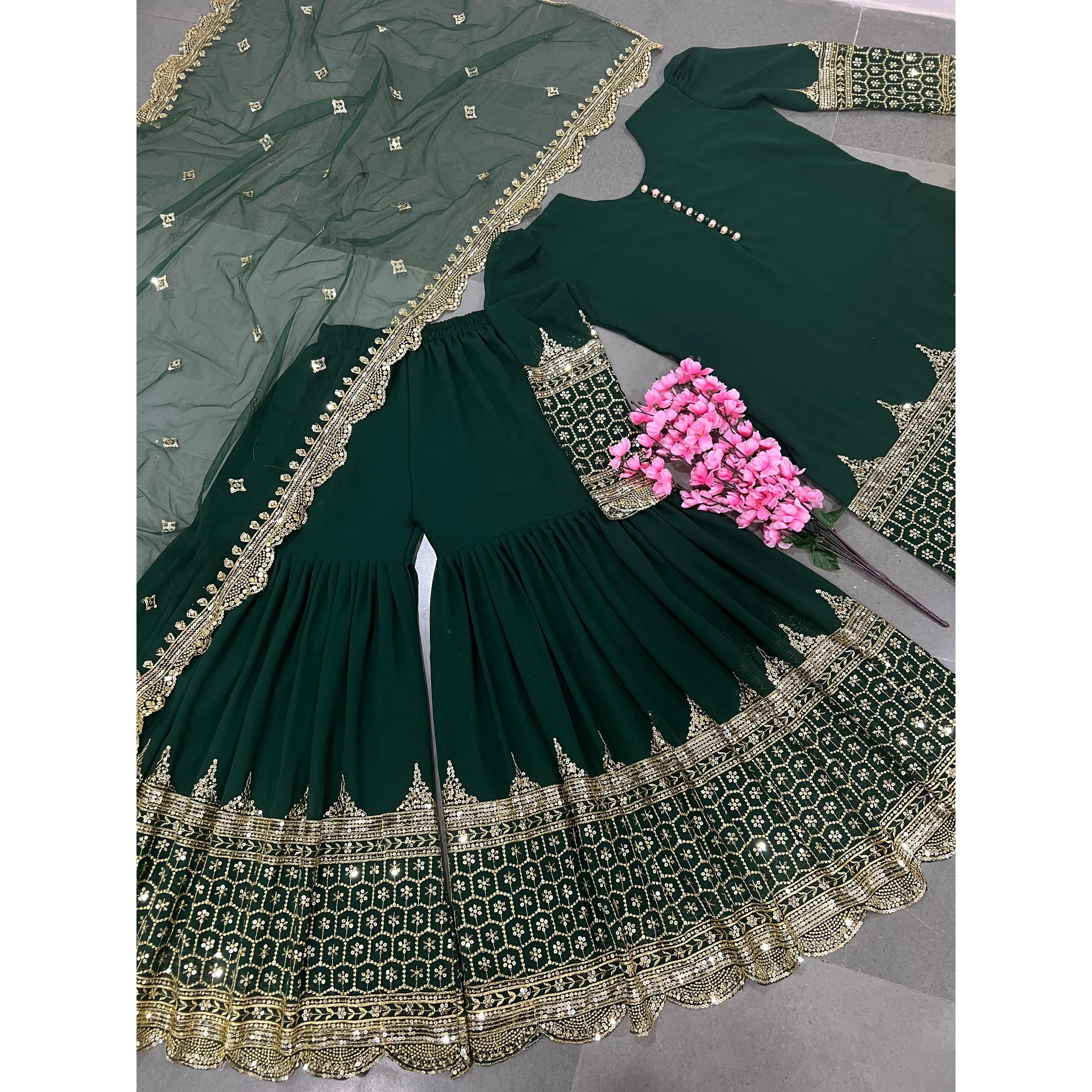 Women's Fancy Party Wear Top Bottom with Embroidered Dupatta Sequence Work Set