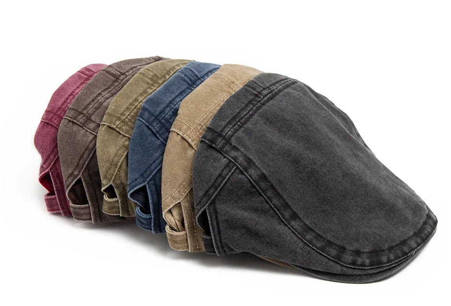 Spring Summer Watered Denim American Casual Retro Beret  Washed Old Street Forward Hat British Painter Newsboy Cap Visor