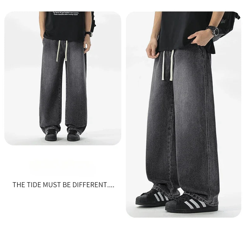 Men's Jeans American Loose Wide-leg Loose Straight Casual Trousers Street Hip-hop Baggy Jeans Black Grey Blue Streetwear Men