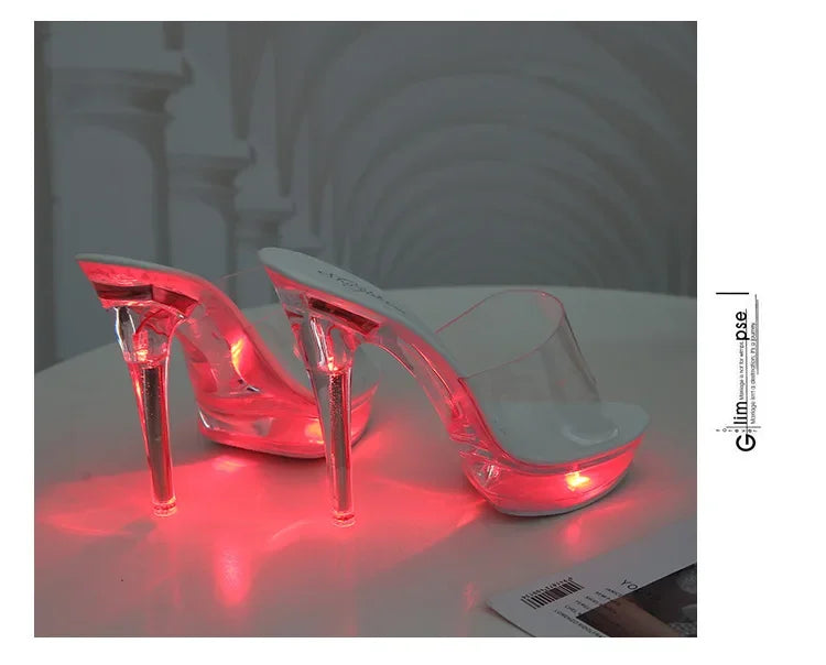Women's Led Illuminated Sandals Clear Heel Slippers 15CM Sexy Led light Heels LFD-190