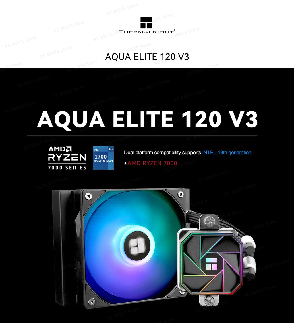 Thermalright AQUA ELITE 120 V3 ARGB CPU All In One Water-cooled 120mm Integrated AIO CPU Liquid Cooling Radiator Intel 1700 AM5