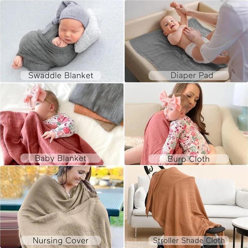 Baby Muslin Swaddle Blankets 2 Layers Breathable Skin-Friendly Newborn Receiving Blankets Swaddle Wrap Baby Essentials 120*110cm