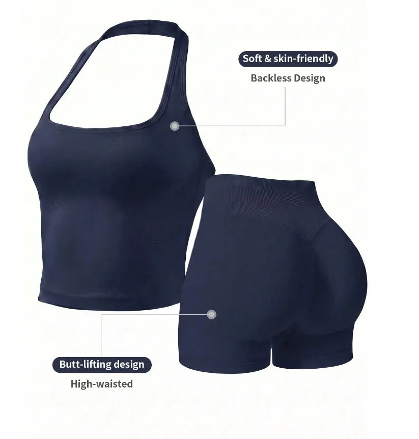 Women's Outdoor Sports Set: Tank Top + Shorts, Versatile For Daily Wear, Slimming Fit, Butt-Lifting, Lightweight And Sweat-Absor