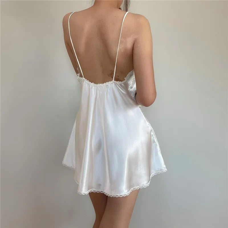 New Women Party Lace Flower Backless Mini Dress Summer Sexy Sling Spaghetti straps Deep V Neck Wedding Club Vestidos