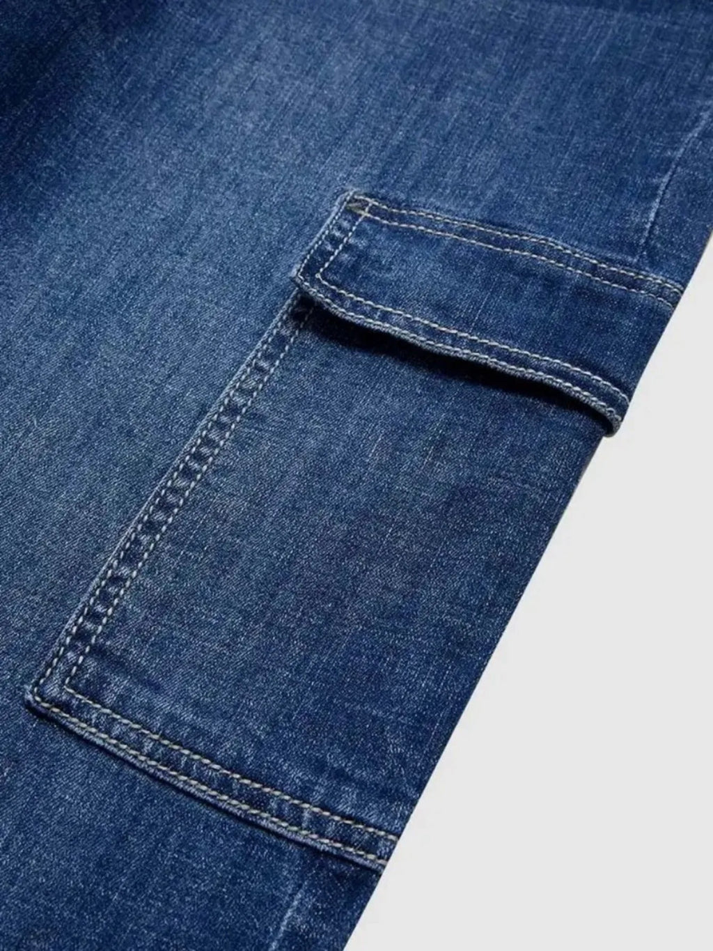 【HME】Jeans | Women Cargo Denim Pants With Side Flap Pockets, Mid‑High Waist Rolled Hem Wide Leg Denim Jeans, Dark Vintage Washed Relaxed Fit Pants For Street Daily Casual Wear