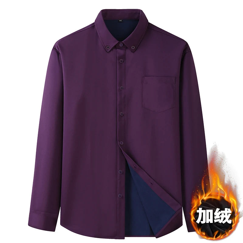 Men Shirt Casual Warm Fleece Long Sleeve Red Plus Size 6XL 7XL 8XL 10XL Oversize Formal Autumn Winter Flannel Thick High Quality