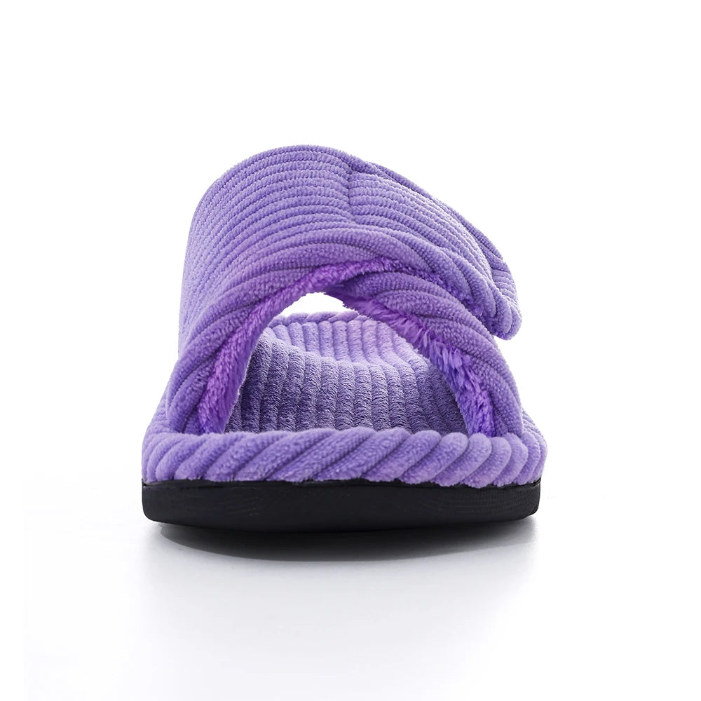 Evshine Memory Foam Women Slippers Fashion Open Toe Orthopedic House Slippers Corduroy Bedroom Slides Cotton Shoes For Women