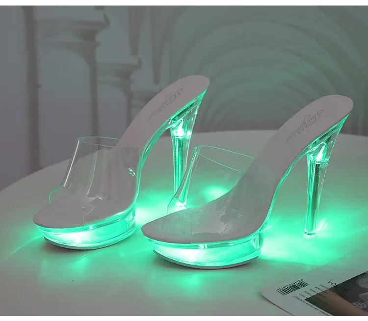 Women's Led Illuminated Sandals Clear Heel Slippers 15CM Sexy Led light Heels LFD-190