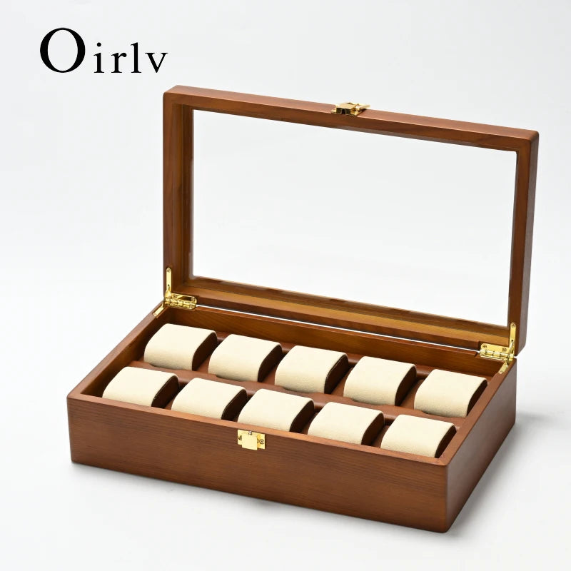 Oirlv 10-Slots Watch Box Jewelry Organizer Case Watch Organizer Large Multifunctional Watch Display Case Watch Storage Box