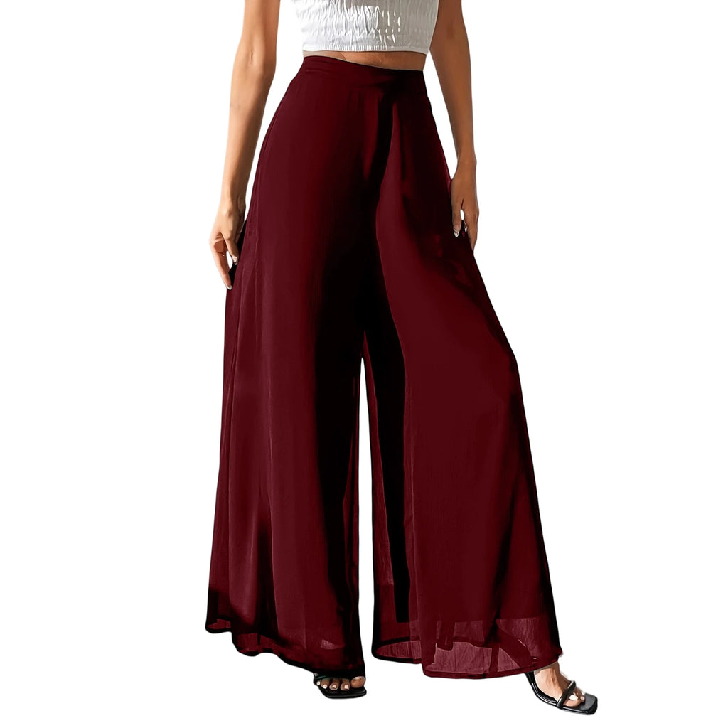 New Mom's Loose Pants Summer Fashion Versatile Ice Silk Chiffon Wide Legged Pants Women's Straight Casual 9-point Trousers