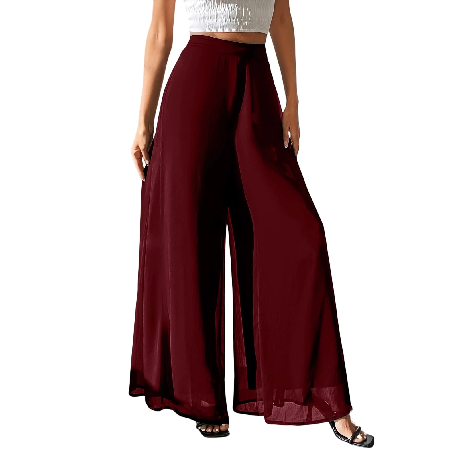 New Mom's Loose Pants Summer Fashion Versatile Ice Silk Chiffon Wide Legged Pants Women's Straight Casual 9-point Trousers