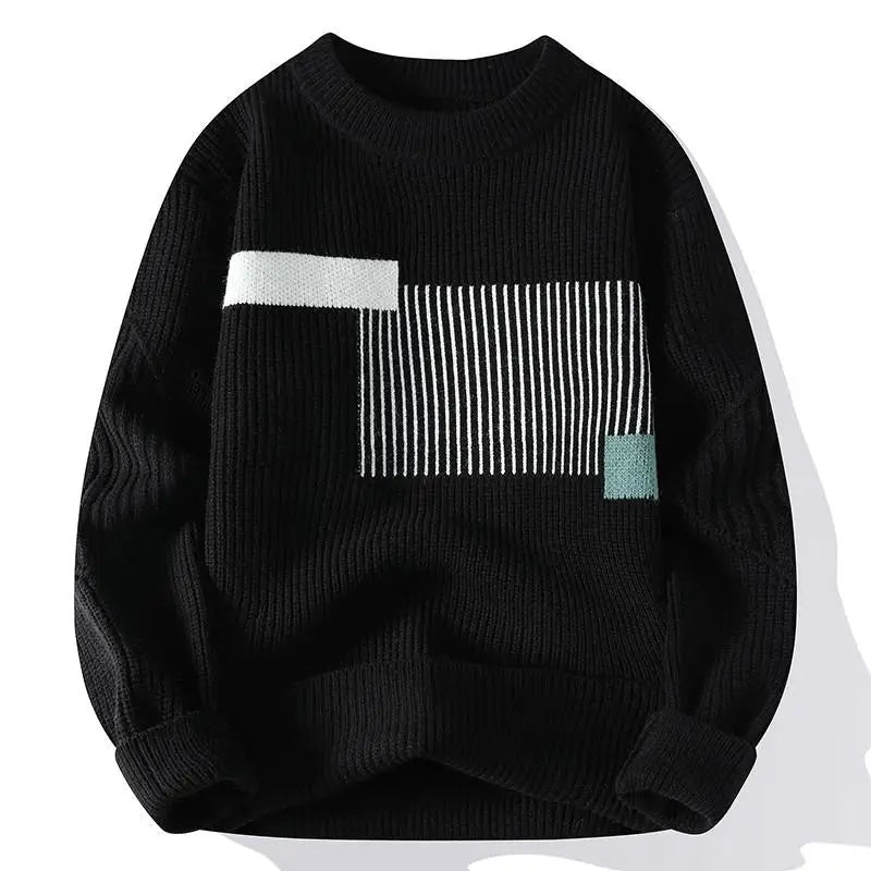 Upgraded Versio Knitted Sweater Fashion Patchwork Knitting Mock Neck Pullovers Autumn Winter Daily Casual Warm Pullover Sweaters