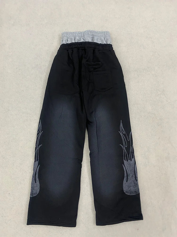 Autumn and Winter Fashion High Street Ins Fashion Men's and Women's Loose Straight Embroidered Printed Casual Pants