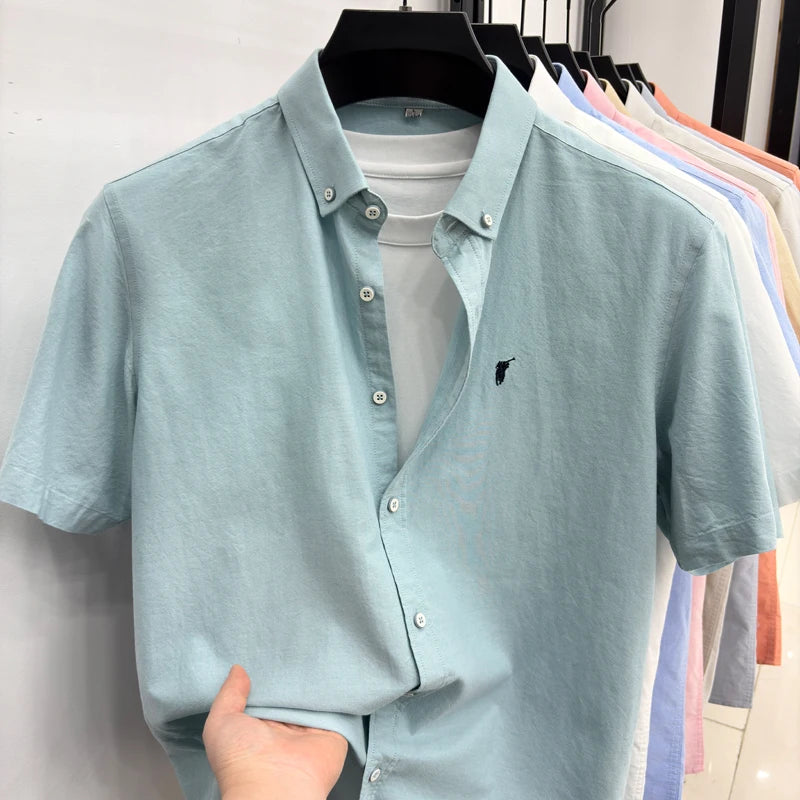 100% cotton short sleeve shirt summer classic solid color luxury brand Paul embroidery fashion business golf casual men's wear