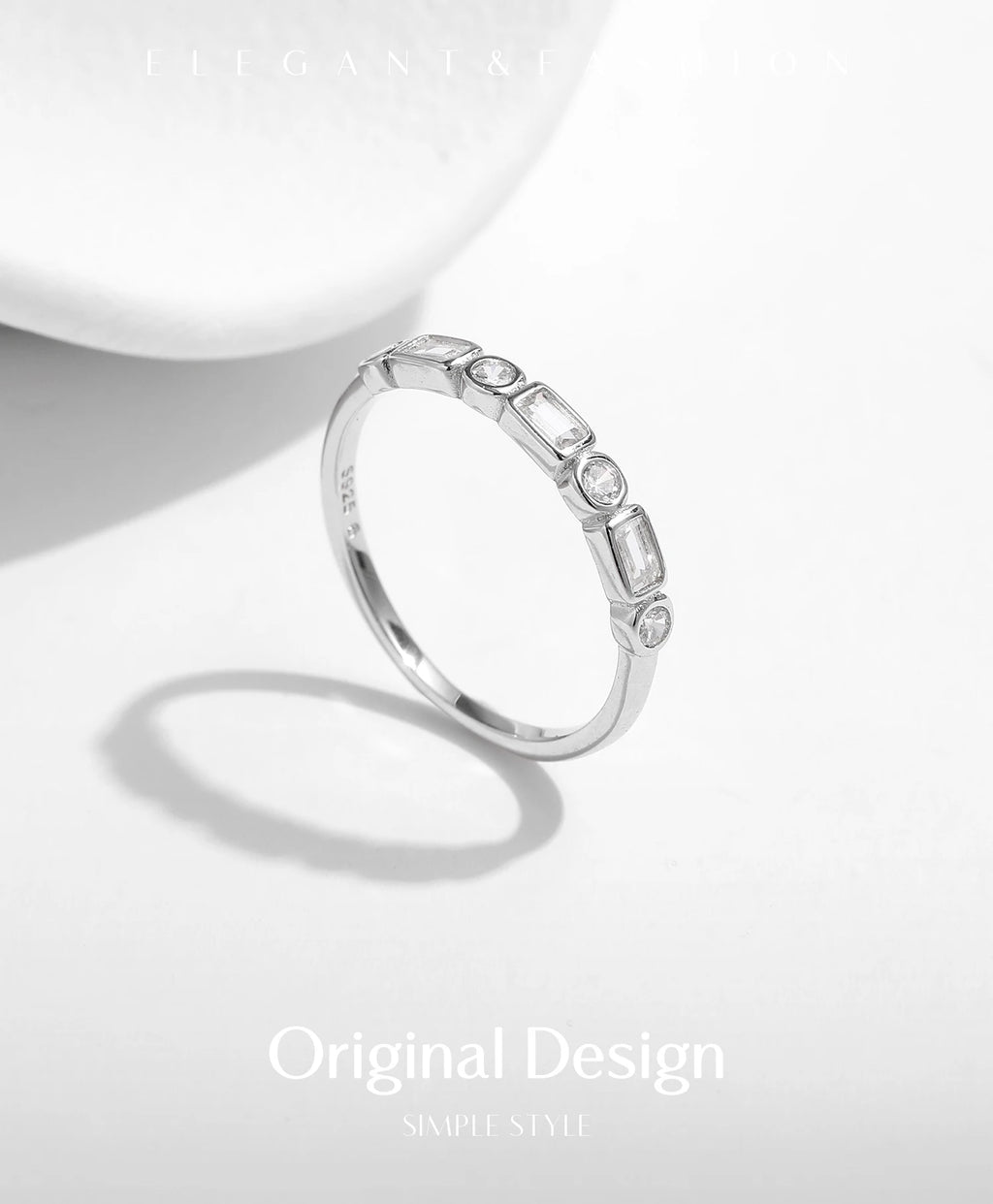 MODIAN 925 Sterling Silver Fashion Round Rectangle Dazzling Clear CZ Band Ring For Women Wedding Engagement Fine Jewelry