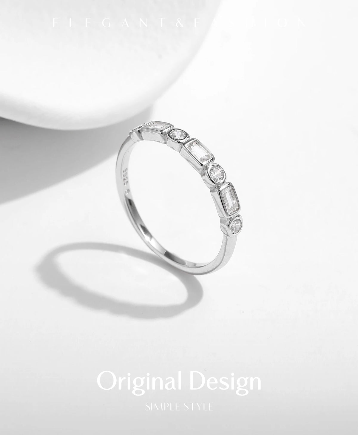MODIAN 925 Sterling Silver Fashion Round Rectangle Dazzling Clear CZ Band Ring For Women Wedding Engagement Fine Jewelry