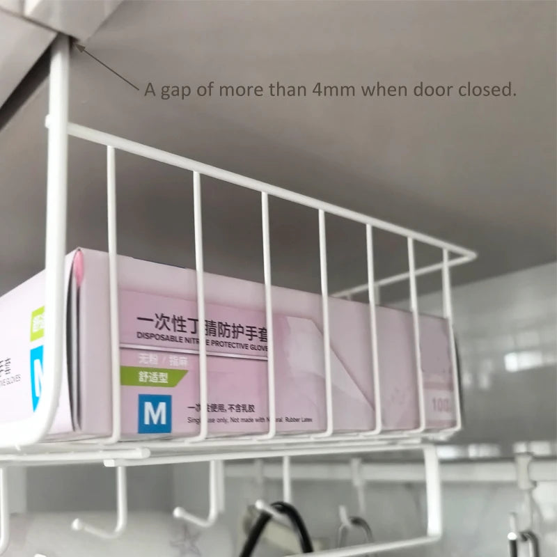 Kitchen Under Cabinet Basket Organizer Storage Hanger Cup Holder Closet Desk Hanging Rack for Kitchen Paper Towel with 4 hooks