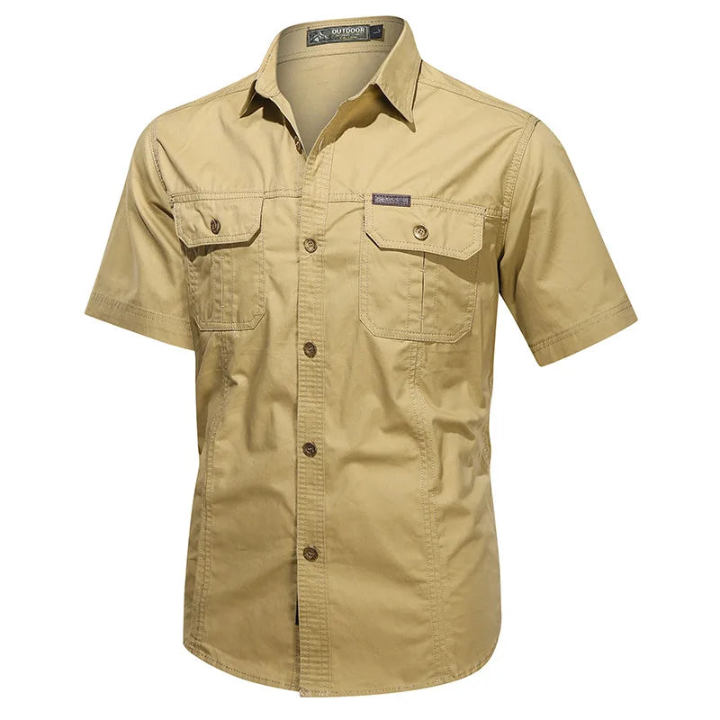 Fashion 2023 Autumn Spring Clothes Green Black Cargo Military Brand Shirts For Mens Short Sleeves Casual Blouse Oversize 4XL 5XL