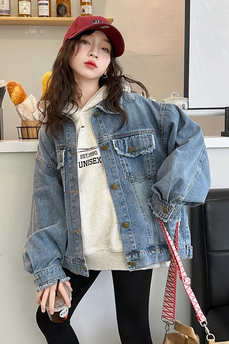Girls Denim Jacket Spring Autumn 2026 New Style Casual Versatile Loose Button Down Jean Coat Fashion Children's Clothing