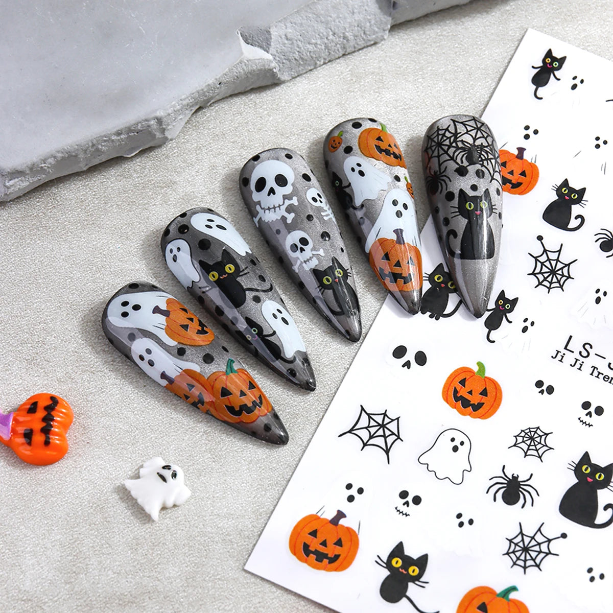 Halloween Nail stickers, cartoon Ghost Pumpkin Spider Web Designs, Halloween and Autumn-Themed Nail Decals, Nail Decorations