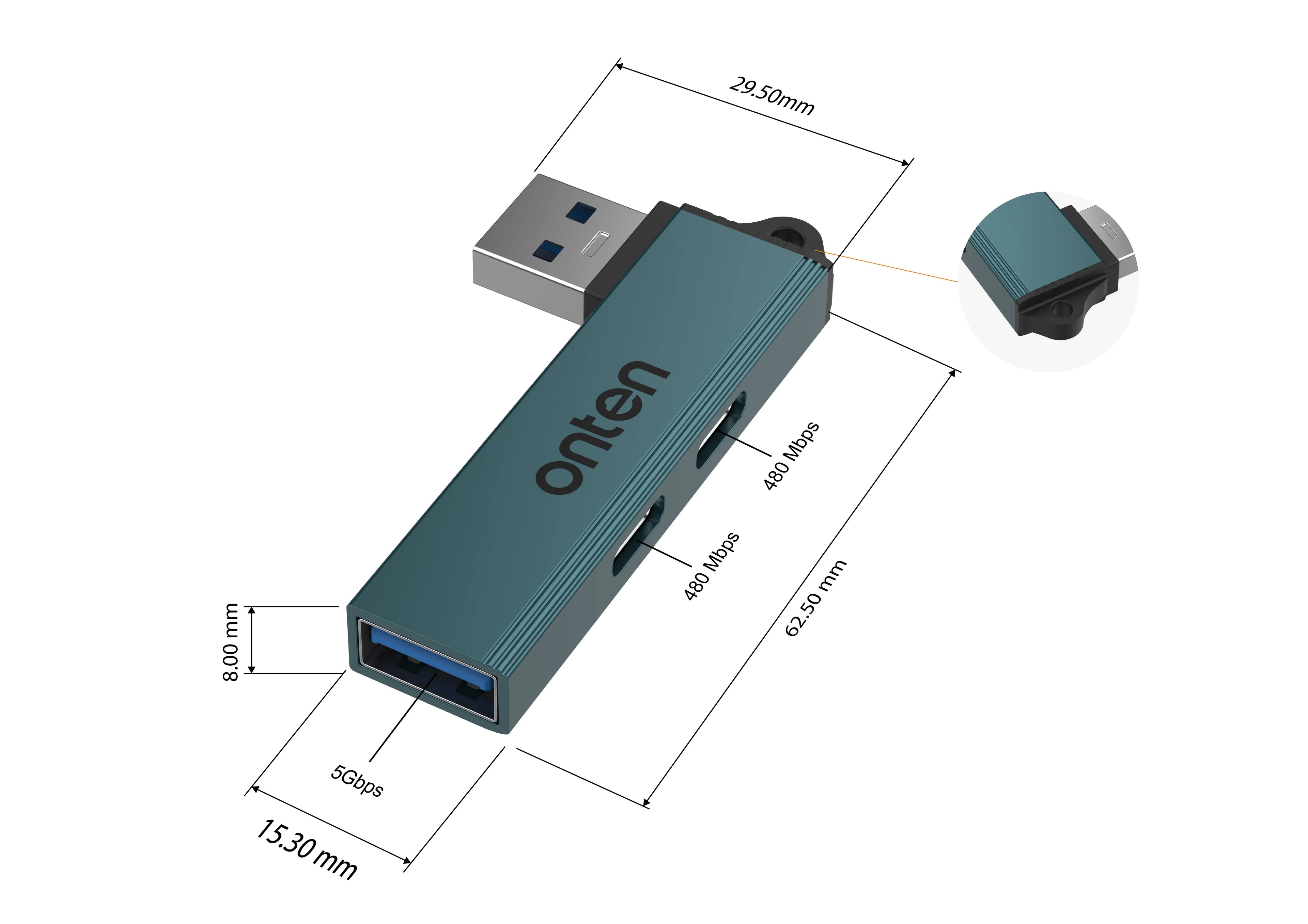 ONTEN 3 in 1 USB HUB USB 3.0/Type-C 3.0 To 3 USB/Type-C Splitter Hub Speed 5.0Gbps 3 Port Type C HUB for PC Laptop Notebook