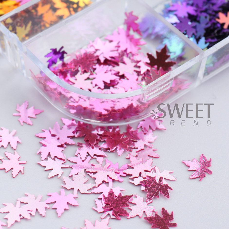 12 Grids Mirror Gold Maple Leaves Nail Art Sequins Autumn Leaf Design DIY Charm Jewelry Fall Theme Glitter Flakes Manicure Decor