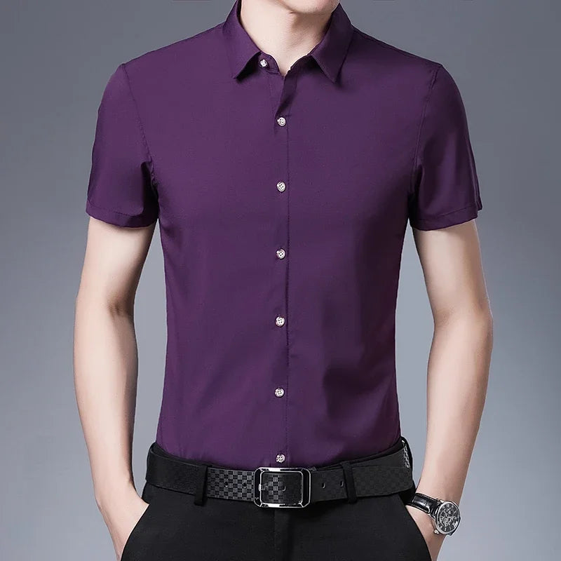 8 Colors Men's Casual Business Short Sleeved Shirt Wrinkle Resistant Fashionable Top