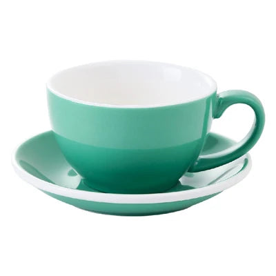 European Style Matte Latte Cup Ceramic Cappuccino Cup Large Mouth Coffee Cup Plate Set Handmade Craftsmanship 300ml