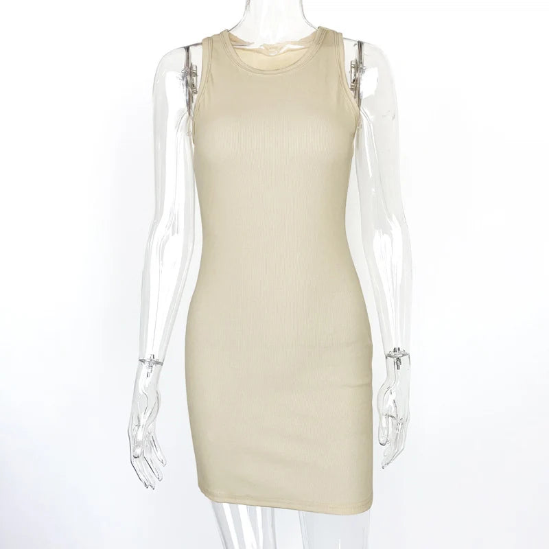 Women's Black Ribbed Bodycon Mini Dress Sexy Sleeveless Vest Club Party Tight Fitting Solid Color Summer Dress