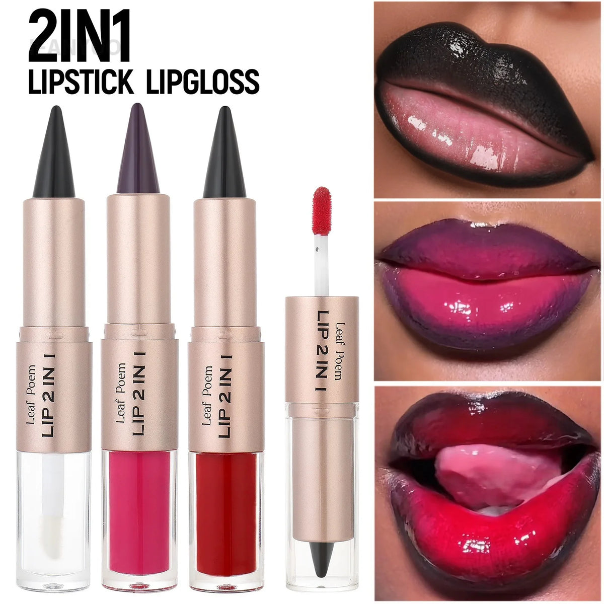 2IN1 Tapered Gradient Lipliner Pen Nude Brown Mirror Glass Lip Gloss Matte Lip Liner Waterproof Lip Contour Non Stick Makeup