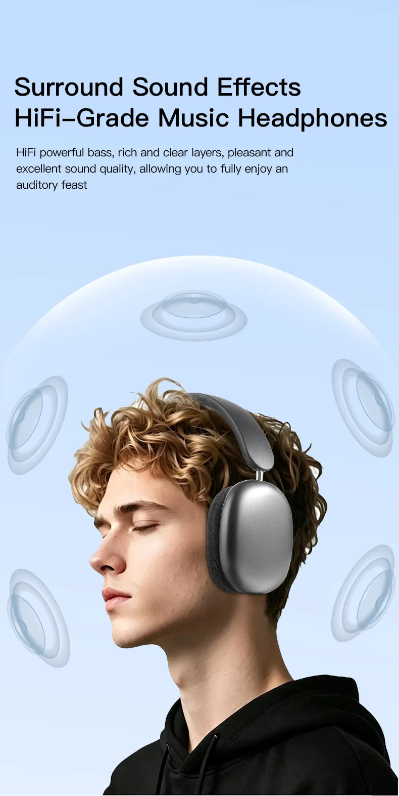 Bluetooth Headphones Over Ear Wireless Headset HiFi Music Gaming Comfortable Mic for iPhone Android PC Travel Sports Gift Unisex