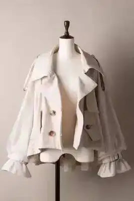 EAM Japanese Style Turn-Down Collar Double Breasted High-Low Hem Cropped Trench Coat Women's Jacket 2026 Autumn New