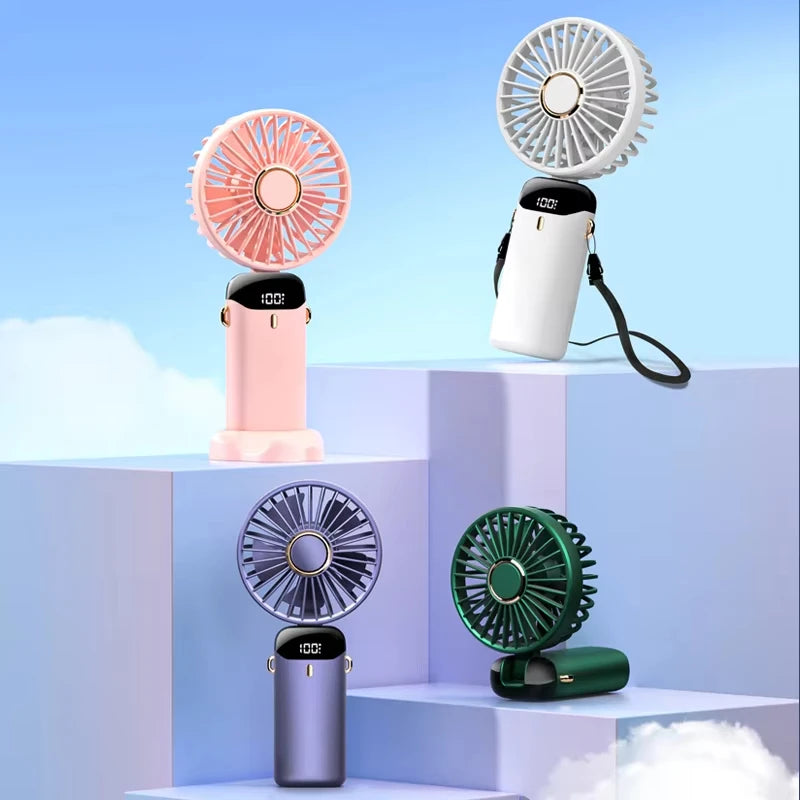 New Portable Hand-Held Fan Office Desktop Multifunctional Folding Double-Headed Small Electric Fan With A Neck Lanyard