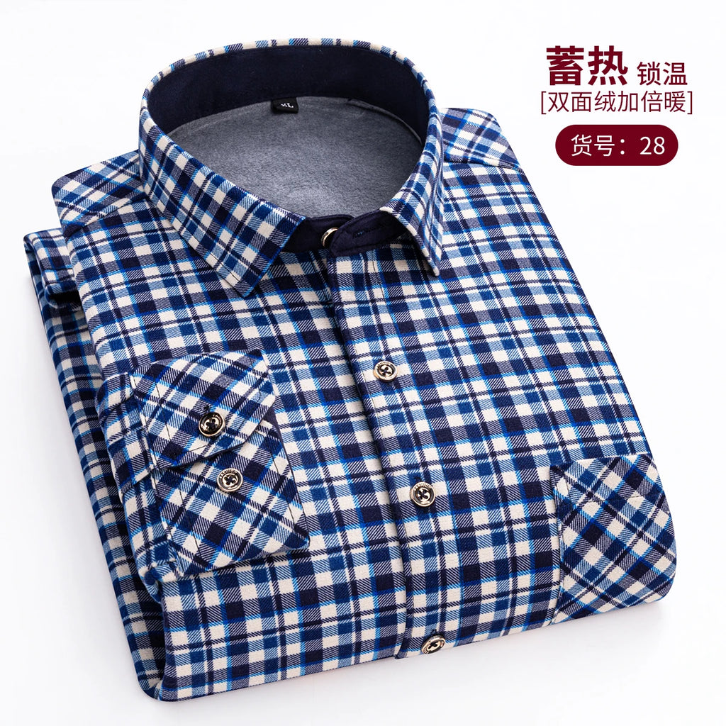 Men's Fashion Warm Long-sleeved Plaid Shirts Thickened Double-sided Fleece Cold-resistant Plus-size Casual Business Check Shirts