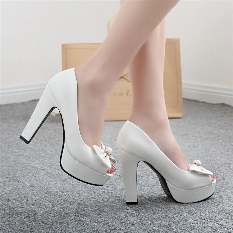 Oversize Large size Big size sandals for women and ladies  Open Toe platform shoes Thick Heel Bowknot The Lolita style