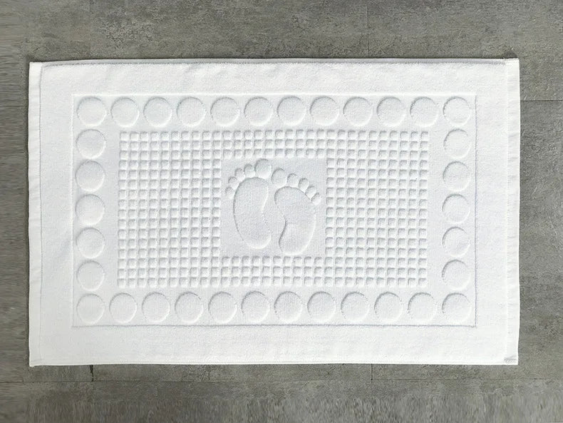 Hotel Home Floor Towel, White Foot Pattern Carpet,Spa Shower Room Mats,100%Cotton,High Quality,50x80cm, Anti-slip Bathtub Towels
