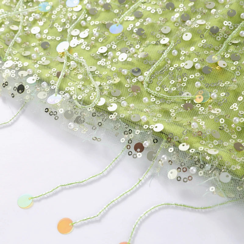 Sexy Tassel Sequins Vest Mini Skirt Women Crop Sling Vests Short Hip Package A-line Skirts 2026 Summer Lady Beach Party Outfits