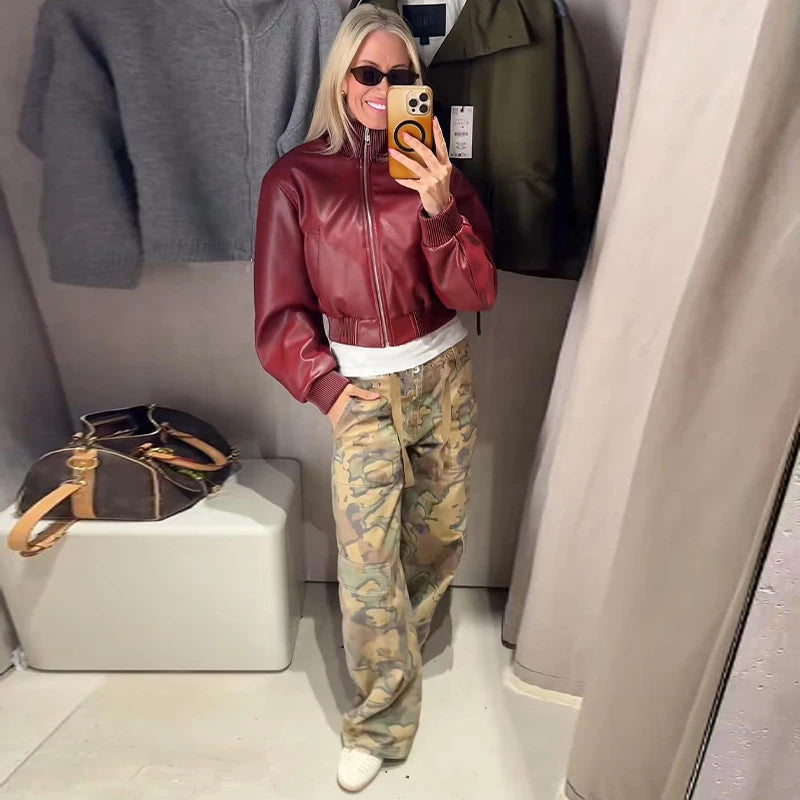 Camo Print Drawstring Waist Women Pants Wide Leg Loose Cut Drawstring Hem Relaxed Fit Casual Trouser Streetwear 2026 New Fashion
