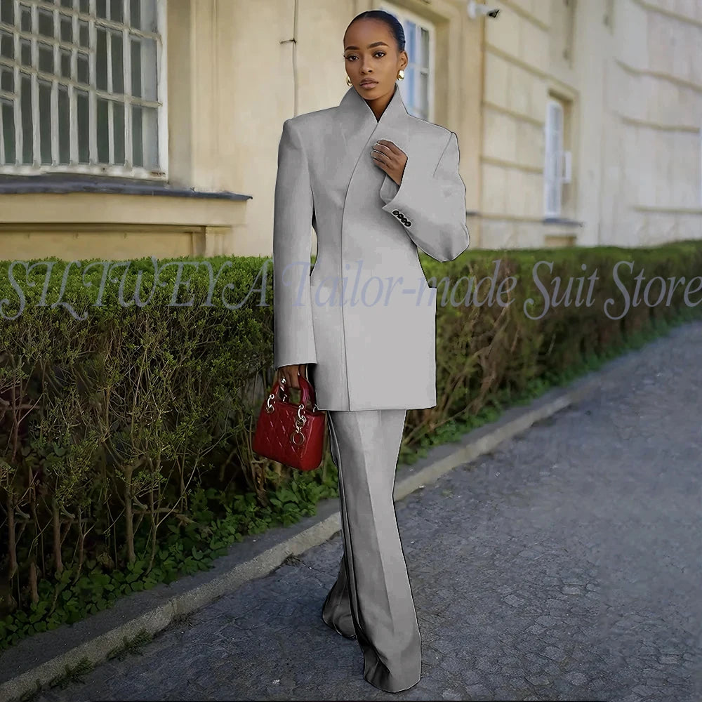 White Pants Suit Woman Luxury 2 Pieces Jacket Pants Smart Casual Office Lady Blazer Set Solid Color Trajes De Mujer Elegante