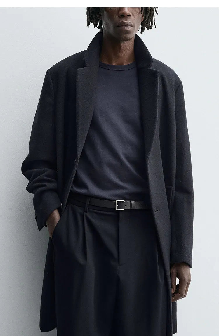 MAMELICCE Original design Mid-length woolen coat Wool-blend coat Classic business casual Autumn and winter trench coats Men coat
