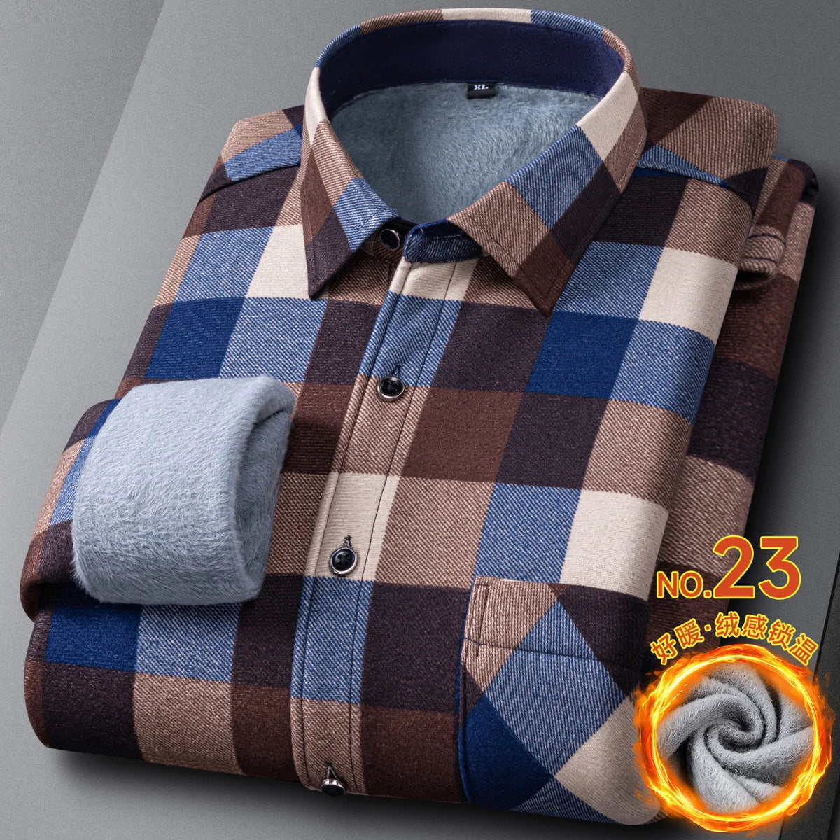 New In Tops Men's Thicken Flannel Fur Lined Shirts Autumn Winter Plus Sized Warm Long Sleeved Plaid Business Casual Slim Clothes