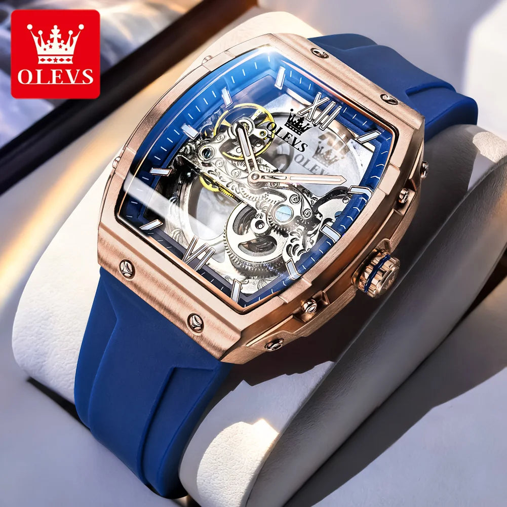 OLEVS 6779 Transparent Hollow Mechanical Men's Watches Fashion Luxury Silicone Strap Waterproof Skeleton Automatic Watch For Man