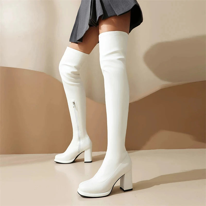 SGESVIER Women's Over the Knee High Boots Elegant Autumn Winter Shoes Gold Silver Heeled Long Thigh Boot Ladies Party Shoes