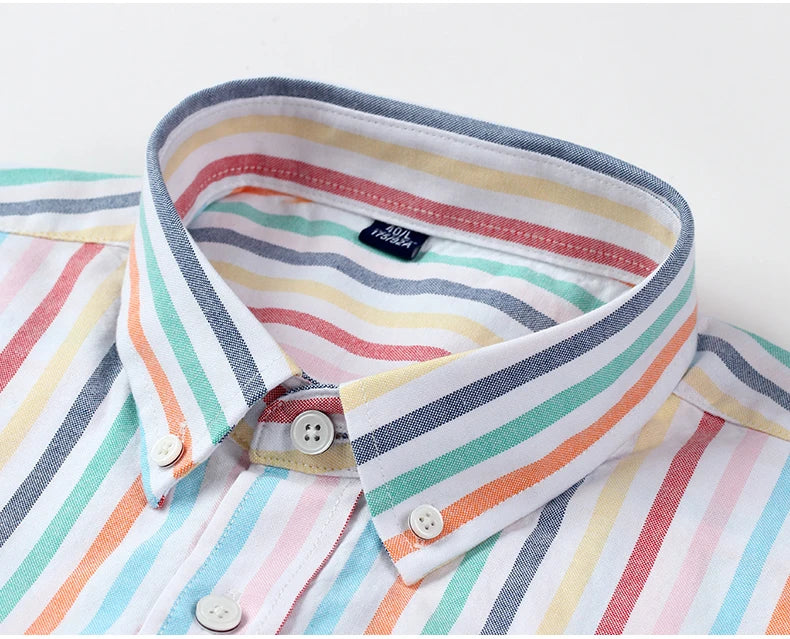 New Men's Striped Fashion Short Sleeve 100% Cotton Oxford Plaid Business Button Down Regular Fit Office Shirt Man Clothing