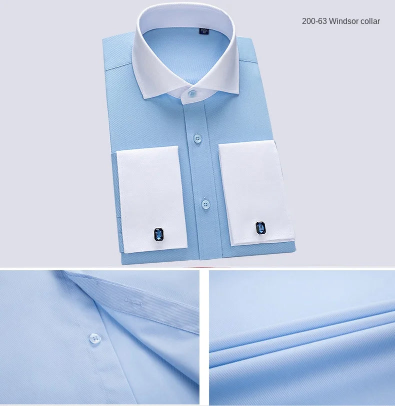 2026 Men's Long-sleeved Shirt High-grade Niche Chic Double Folded Sleeve Windsor Collar Dress Random SelectionFrench Cufflif