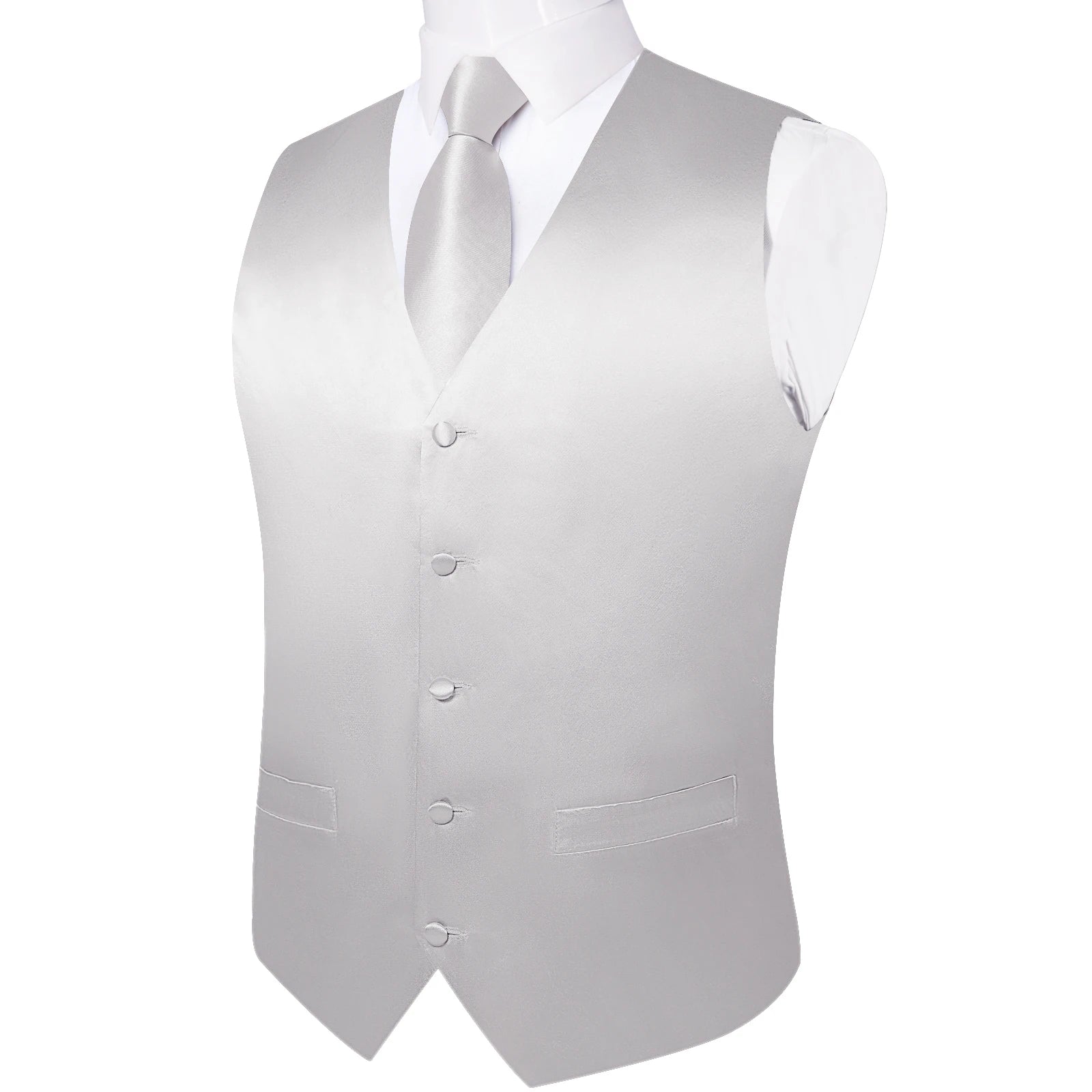 Satin Men's Solid Blue Suit Vest with Tie Handkerchief Cufflinks Business Formal Waistcoat Wedding Prom Men Sleeveless Jacket