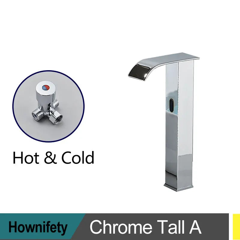 Hownifety Hot Cold Smart Sensor Bathroom Basin Faucet Deck Mount Waterfall Outlet Mixer Crane Tap Automatic Sense Touchless